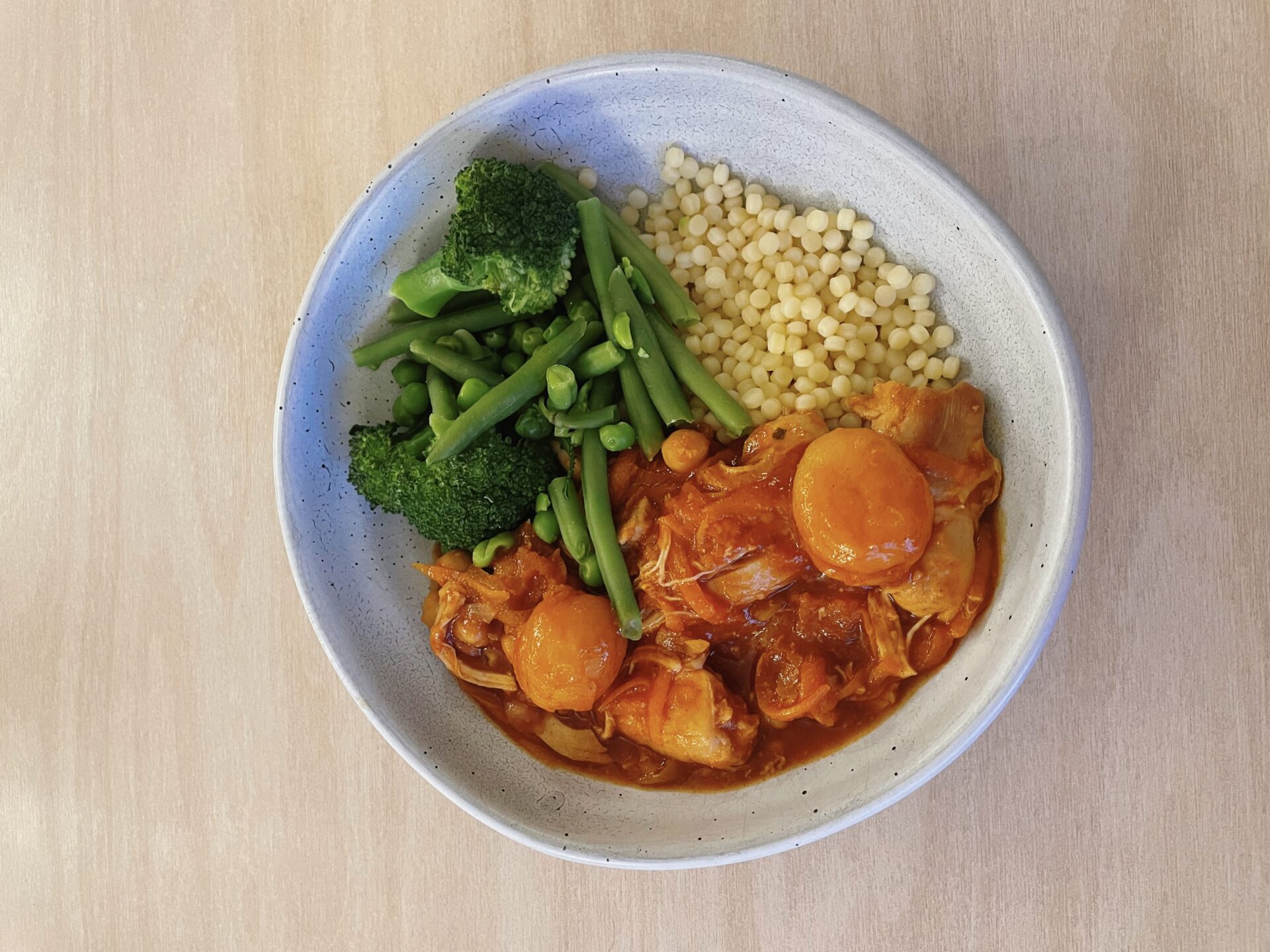 Slow Cooker Moroccan Apricot Chicken with Couscous and steamed greens