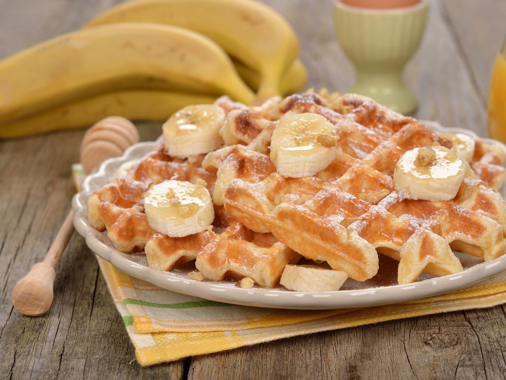 Banana Oat Waffles with Honey